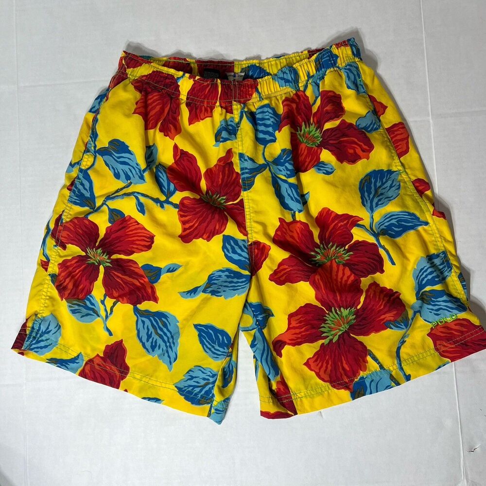 Polo Sport Ralph Lauren Floral All Over Print Yellow Swim Shorts Size Medium